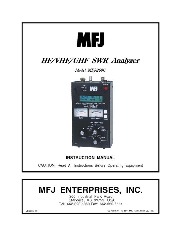 Mfj 269c User Manual Pdf Antenna Radio Electrical Impedance