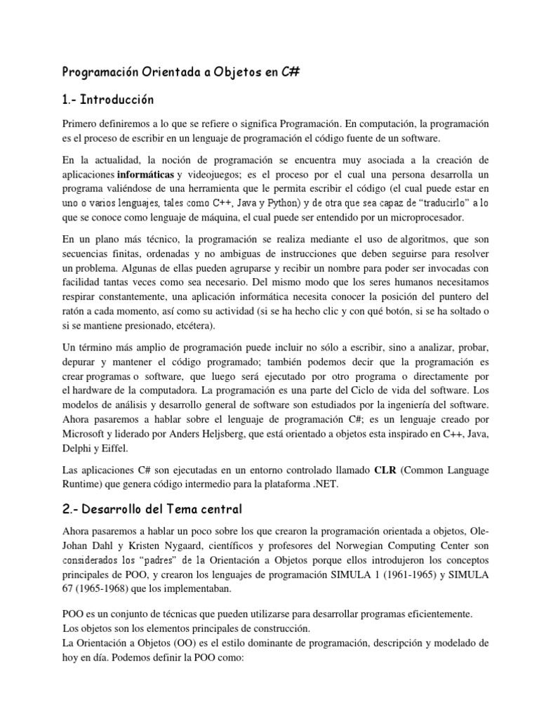 POO en C# | PDF | Programación orientada a objetos | Programación de ...