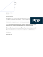 Carta de renuncia de diseñadora tras 3 años de servicio