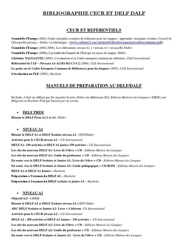 Bibliographie DELF et CECR en FLE | PDF | Acquisition des langues ...
