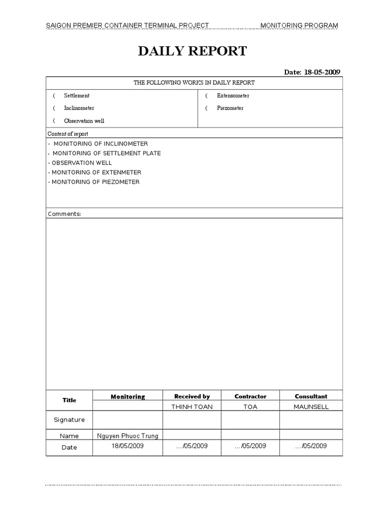 Daily Report: Saigon Premier Container Terminal Project Monitoring ...