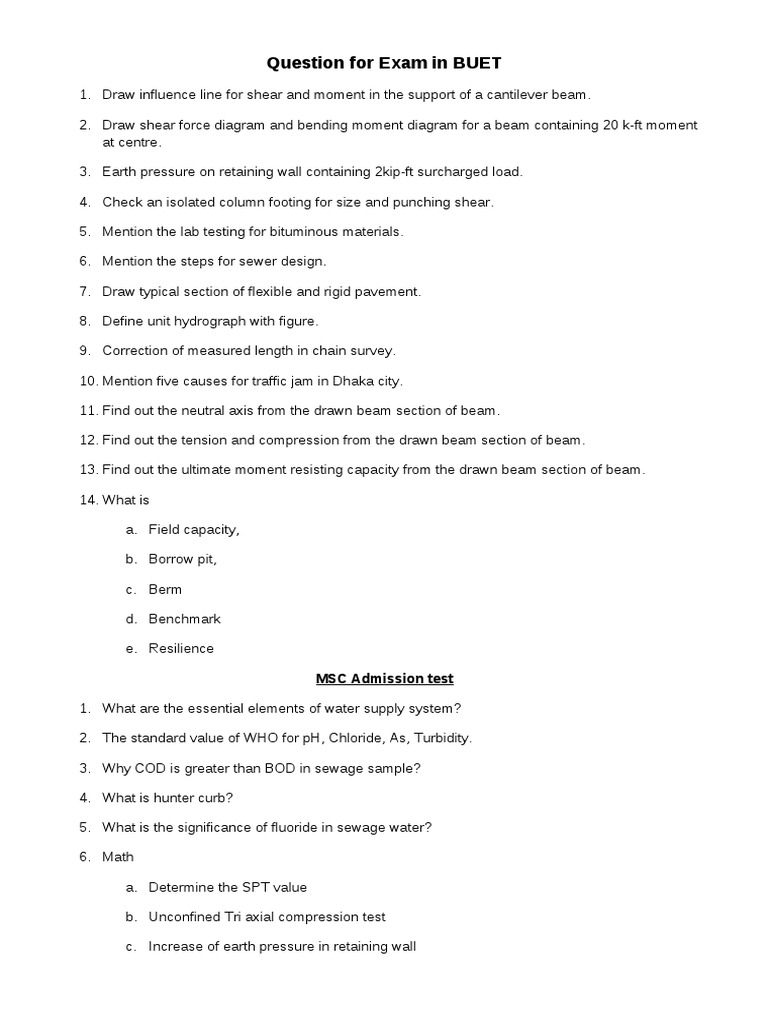 BUET Exam Questions and Patterns 2025 | PDF | Beam (Structure) | Bending