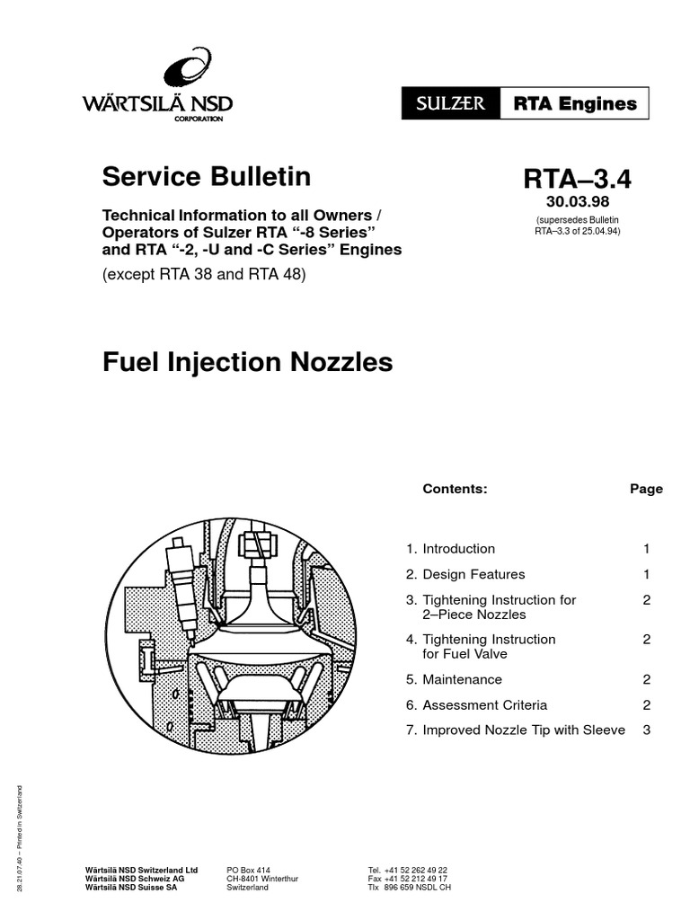 Technical Service Bulletin on Updated Fuel Injection Nozzle Design and ...
