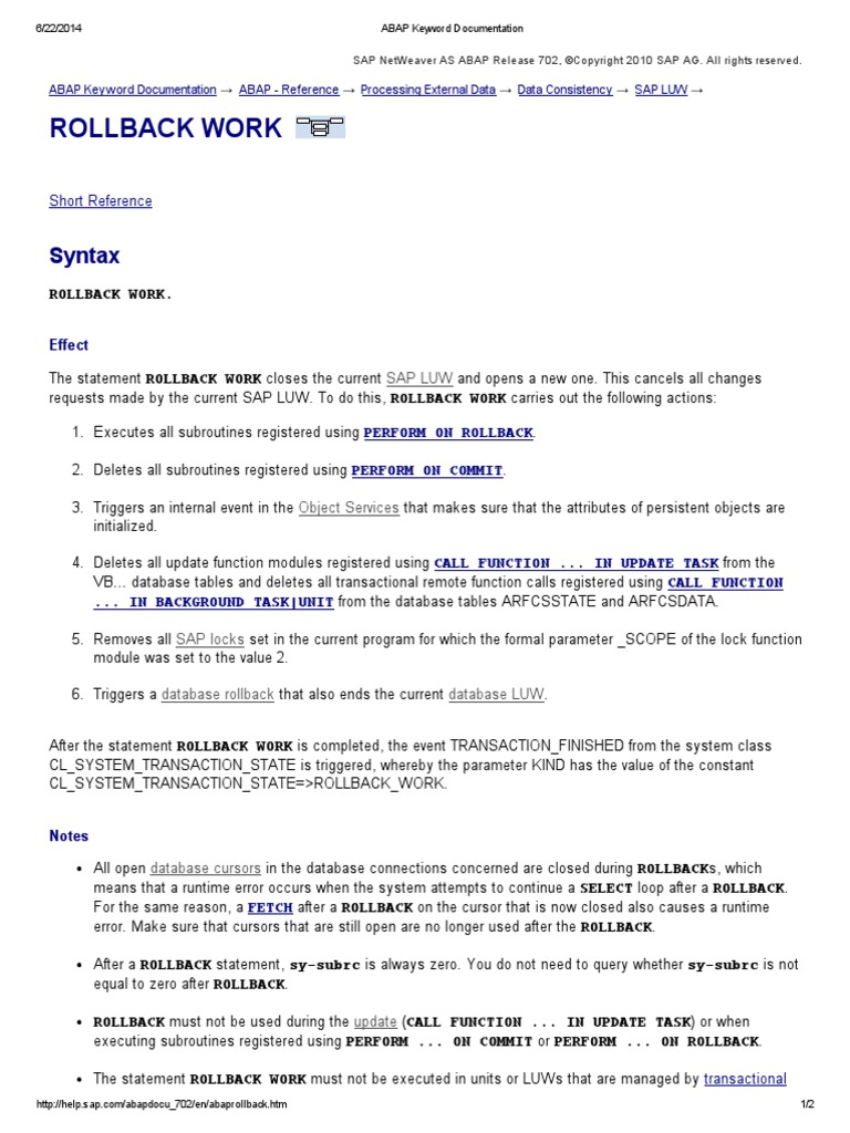 ABAP Keyword Documentation PDF Subroutine Databases