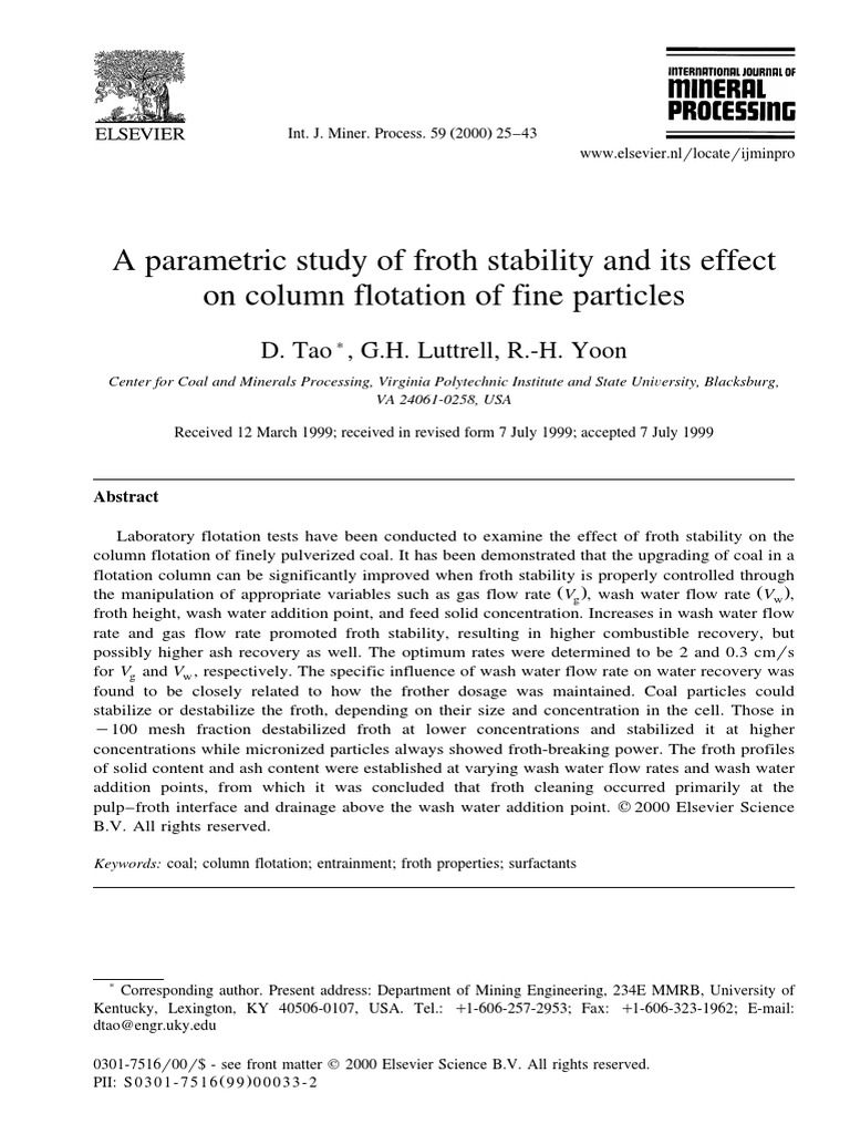 A Parametric Study of Froth Stability and Its Effect PDF Foam