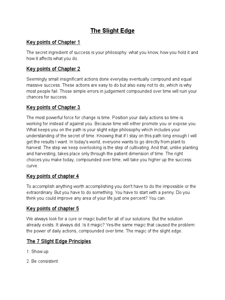 Basic Notes of The Slight Edge PDF Cognition Psychological Concepts