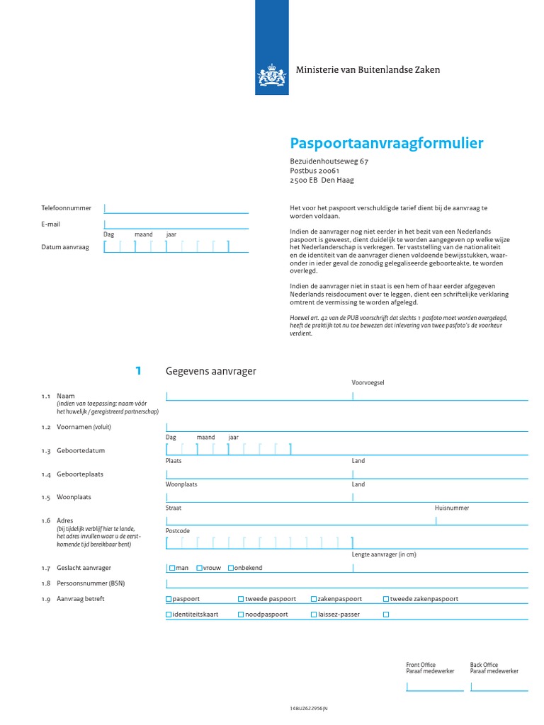 Paspoort Aanvraag Formulier PDF