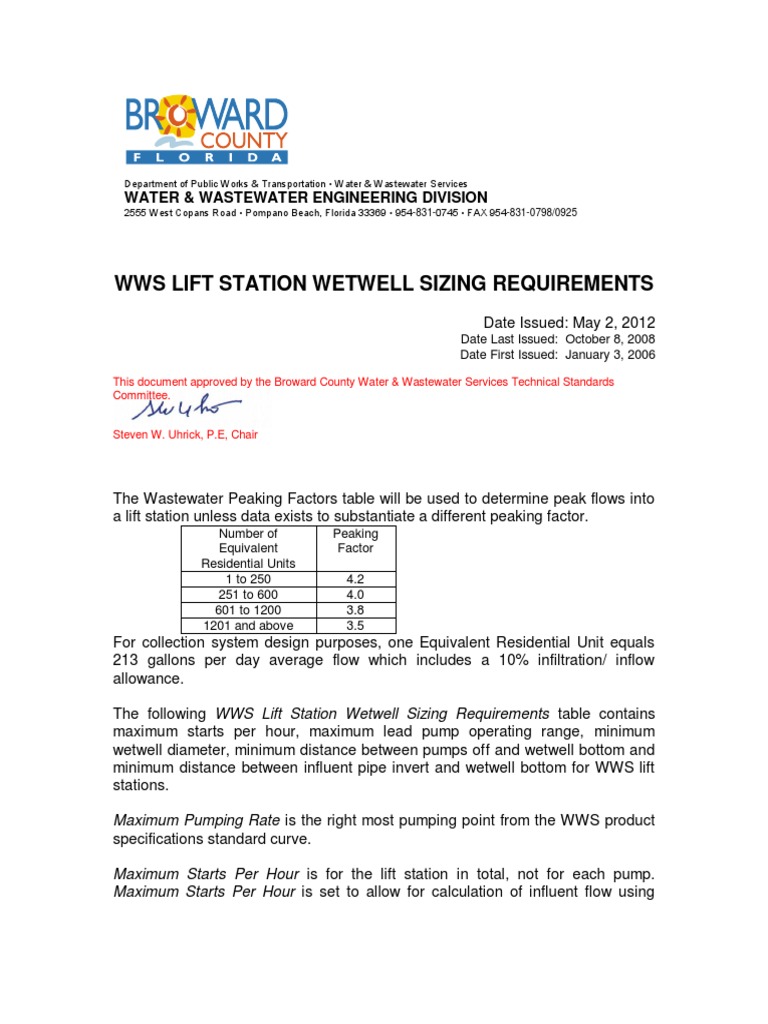Wws Lift Station Wet Well Sizing Requirements PDF Pumping Station
