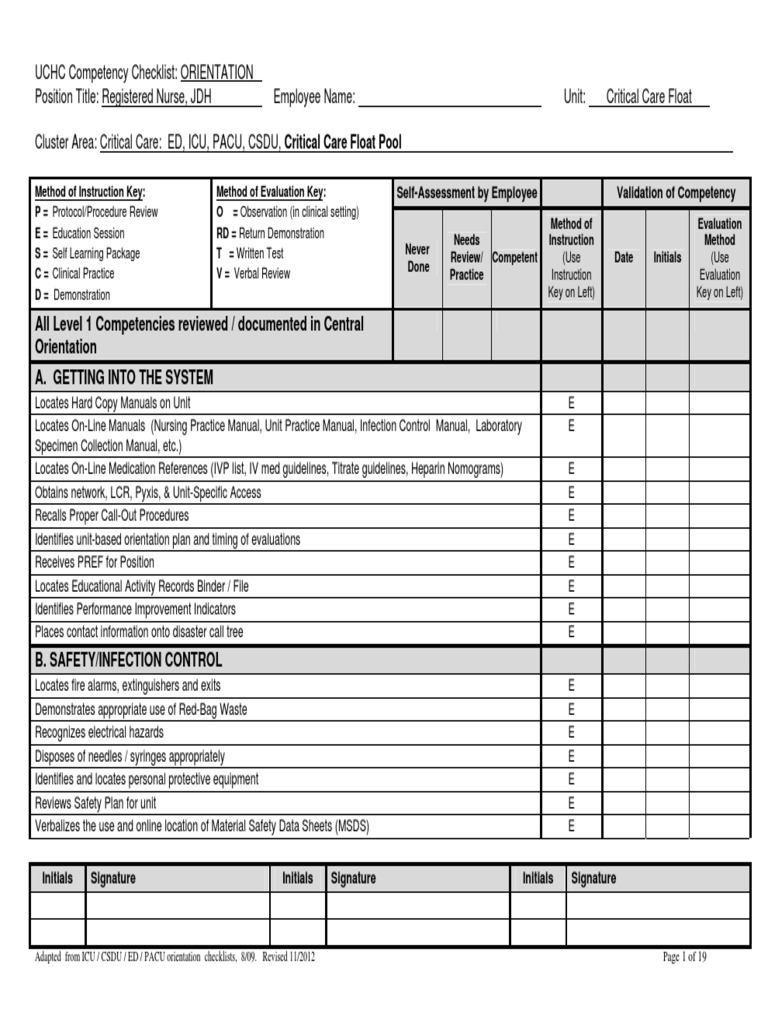 Float Pool - Orientation - RN Critical Care Competency Float Pool - Orientation - RN Critical Care Competency