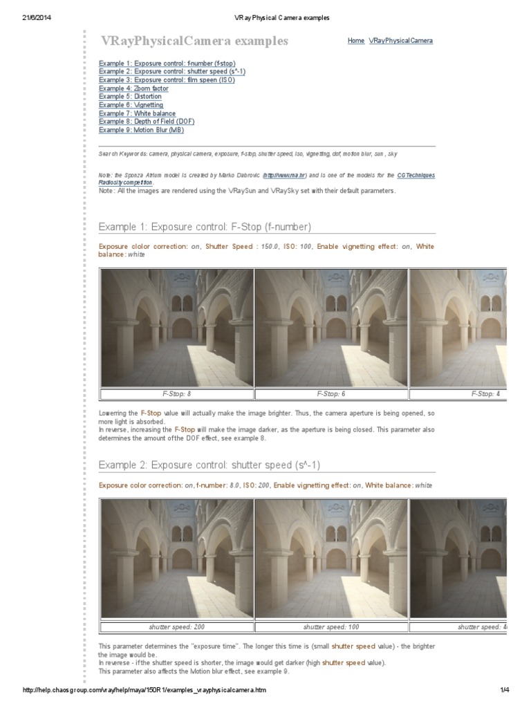 VRay Physical Camera Settings Guide | PDF | Shutter Speed | Film Speed