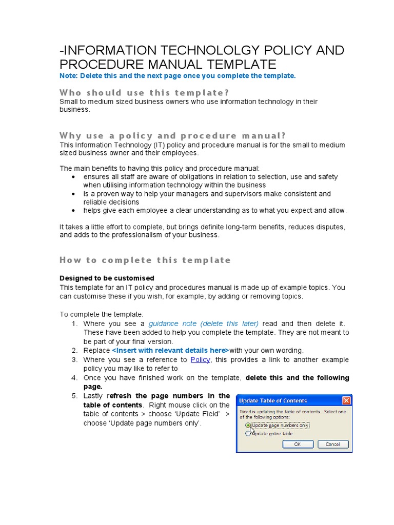 IT Policies and Procedures Manual Template PDF Computer Hardware