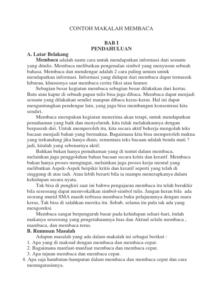 CONTOH MAKALAH MEMBACA CONTOH MAKALAH MEMBACA