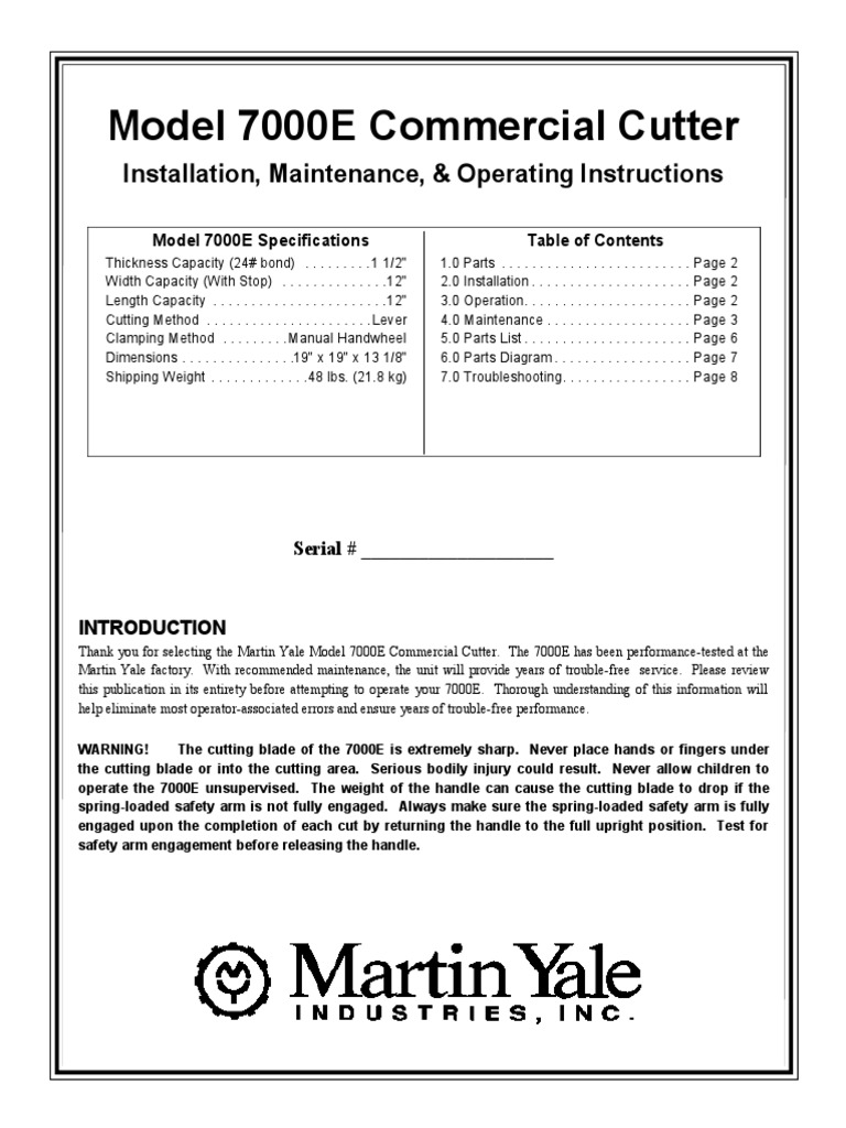 My 7000e Ream Cutter Operator Manual PDF Blade Screw