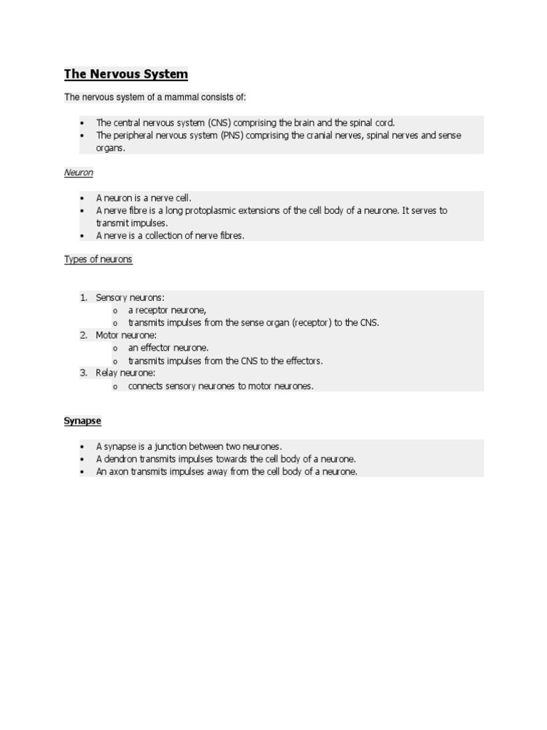 Coordination and Response Biology | PDF | Nervous System | Central ...