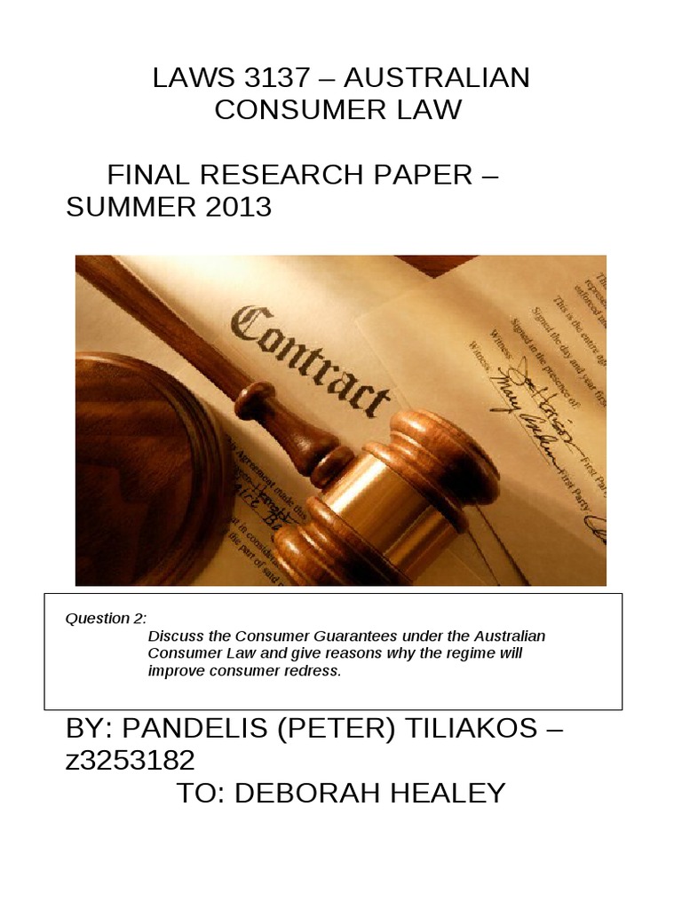 Laws 3137 Australian Consumer Law Major Essay Final Copy