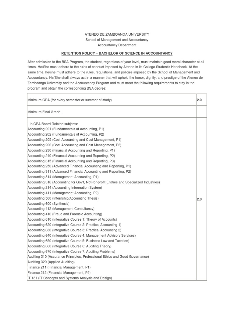 Retention Policy - Bachelor of Science in Accountancy | PDF | Economics ...