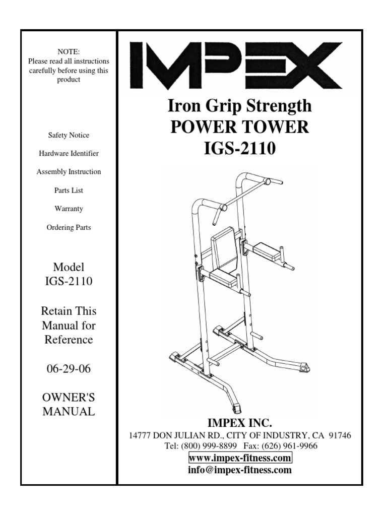 Iron Grip Strength Power Tower Manual PDF Nut (Hardware) Damages
