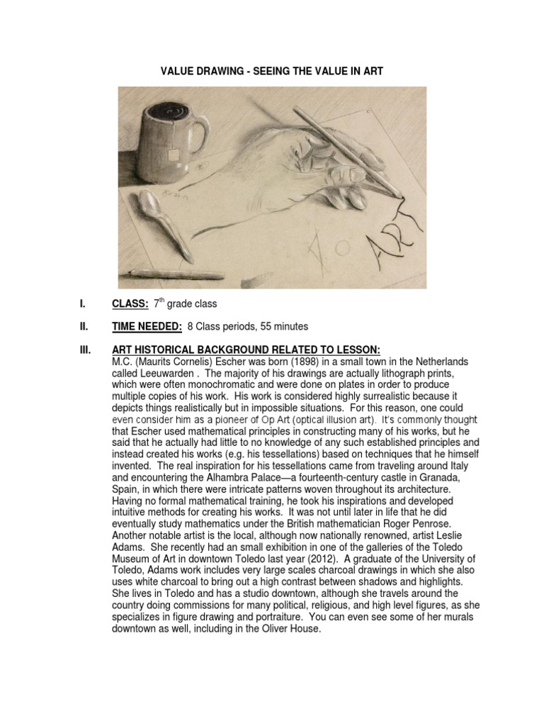 7th Grade Value Drawing Lesson Plan | PDF | Drawing | Cognition