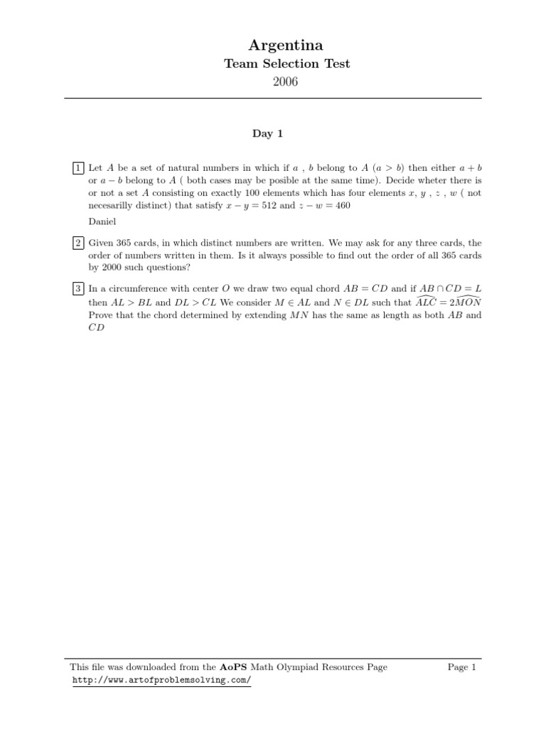 Argentina 2006 Math Team Test | PDF