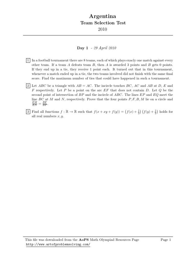 Argentina Team Selection Test 2010 | PDF | Triangle | Elementary Geometry