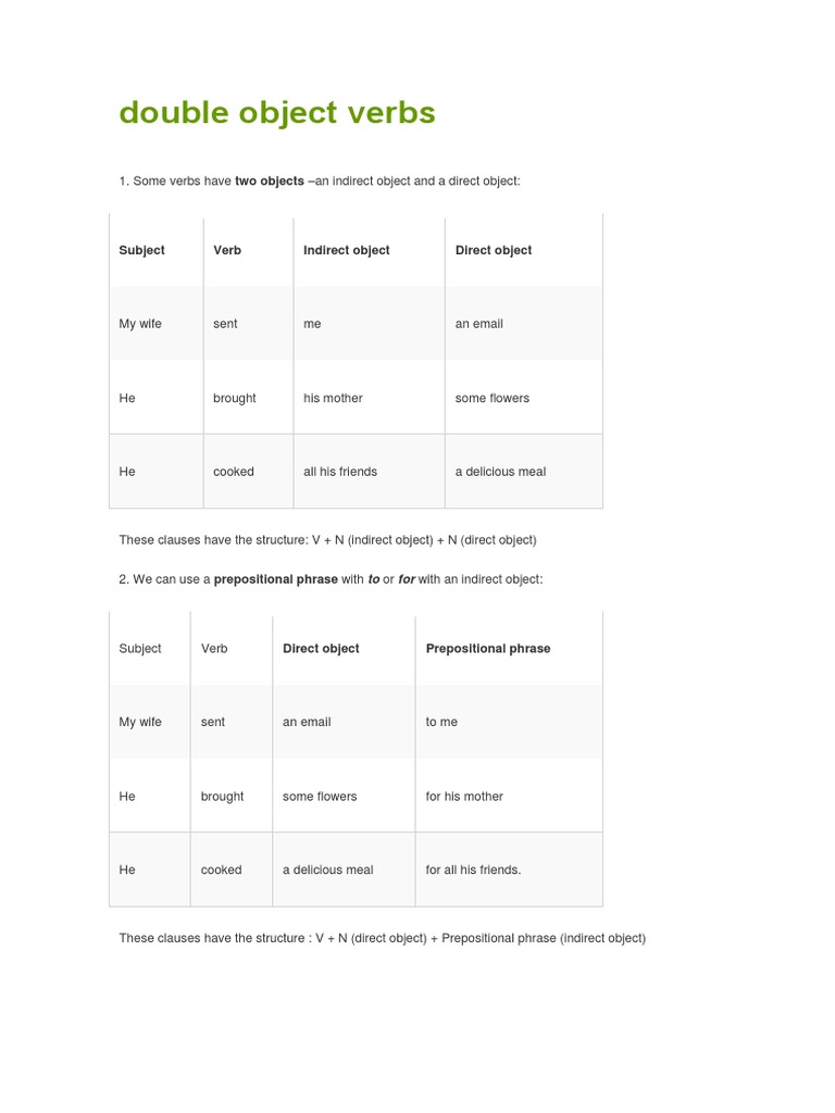 Double Object Verbs Explained | PDF | Language Arts & Discipline ...
