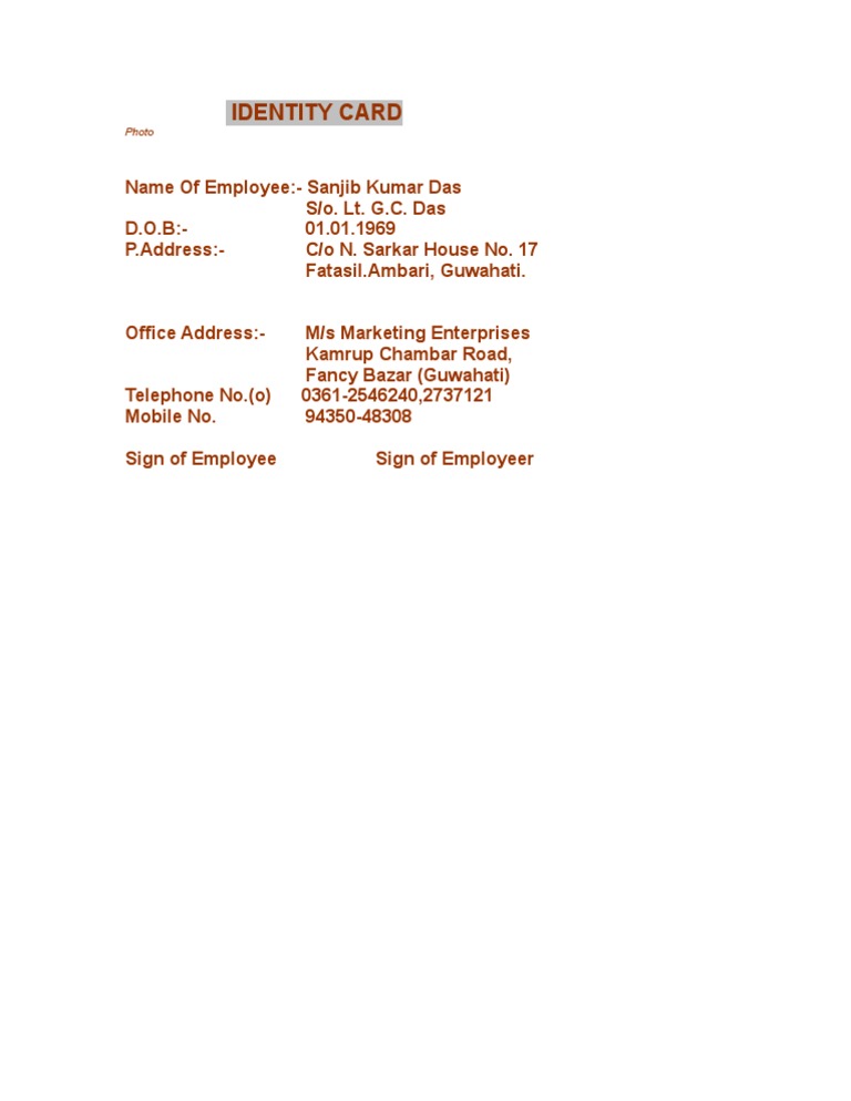 Identity Card | PDF