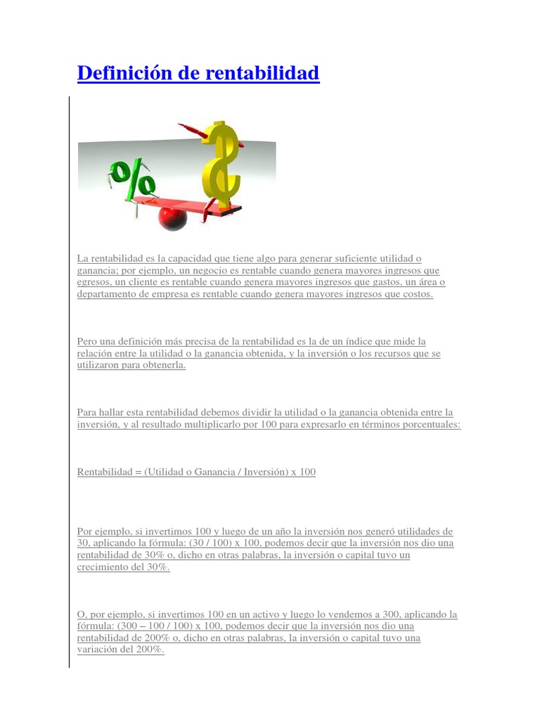 Definición y Cálculo de Rentabilidad | PDF | Rentabilidad sobre ...