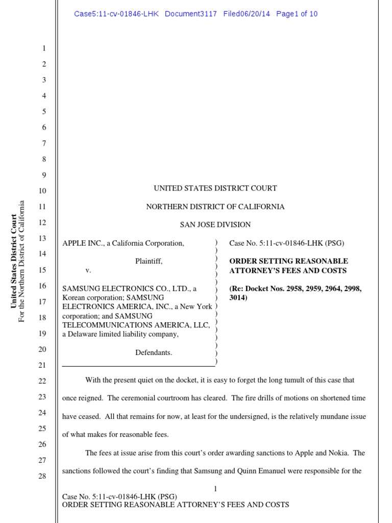 Order Regarding Samsung Sanctions Fees | PDF | Discovery (Law ...