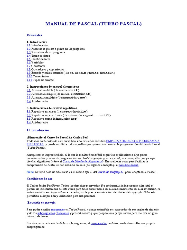 Manual de Pascal (Turbo Pascal) | PDF | División (Matemáticas) | Comillas