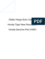 Daftar Harga Suku Cadang Honda Tiger New Revolution Honda Genuine Part (HGP)