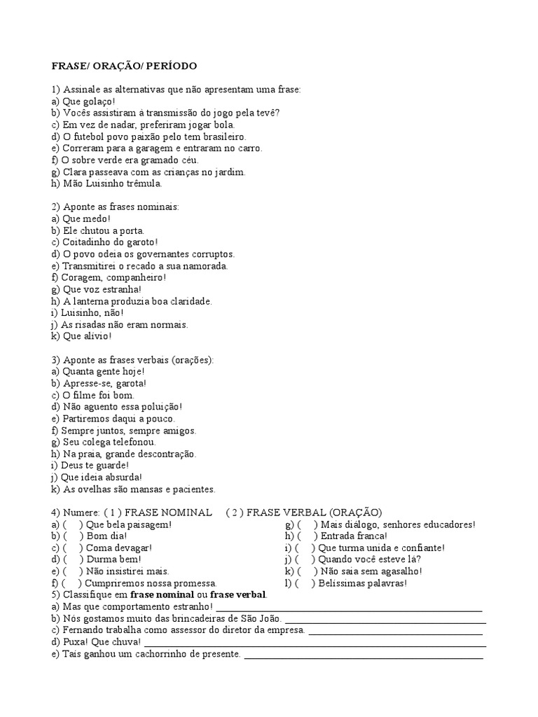 Frase Oração e Periodo - 8 Ano