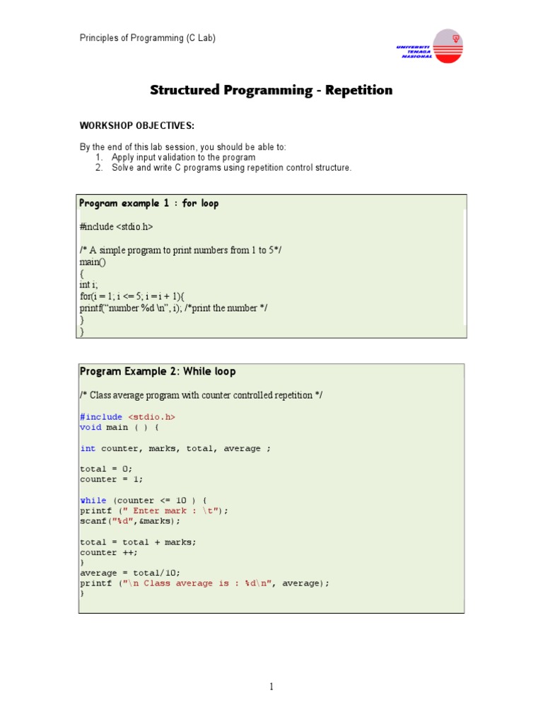 Structured Programming - Repetition: Program Example 1: For Loop | PDF ...