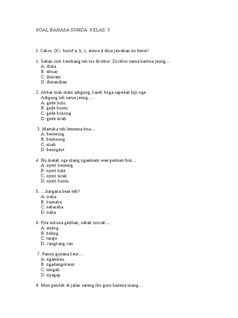 Soal Bahasa Sunda Kelas 3