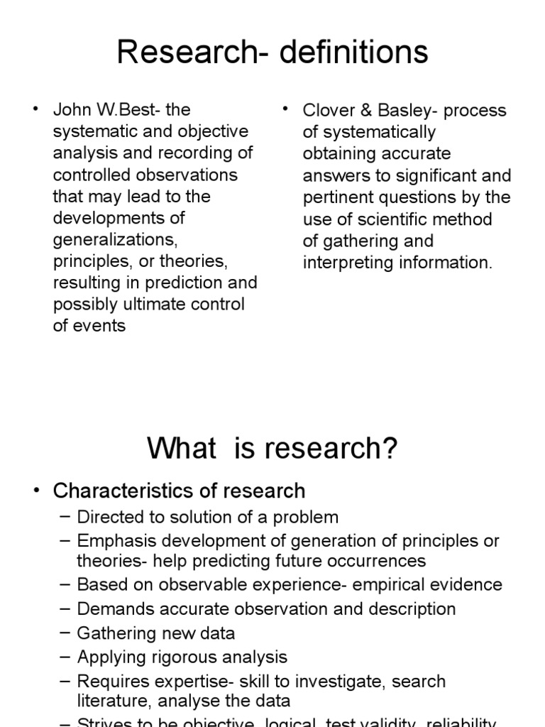 Definitions and Characteristics of Research | PDF | Sampling ...