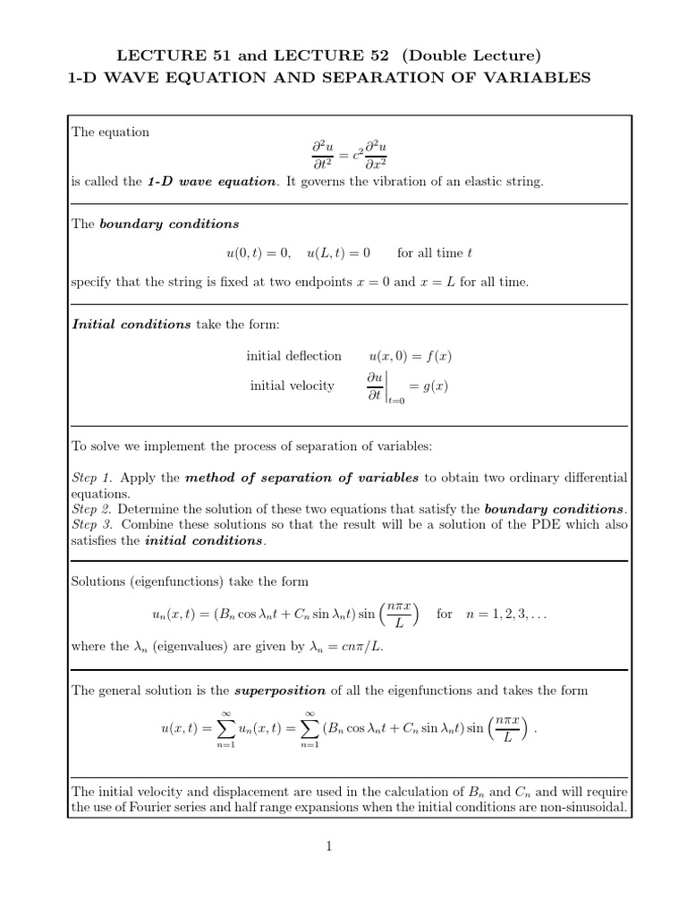Student Lecture 51 and 52 Wave Eqn | PDF | Wave Equation | Equations