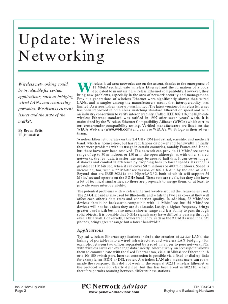 Update: Wireless Networking | PDF | Ieee 802.11 | Wireless Lan