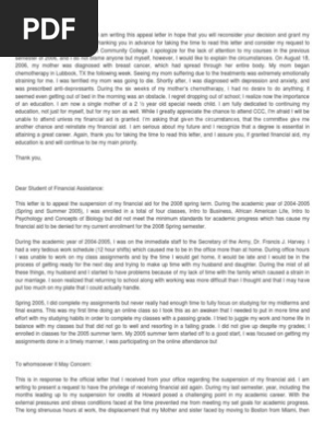 Scholarship Reinstatement Appeal Sample Letters
