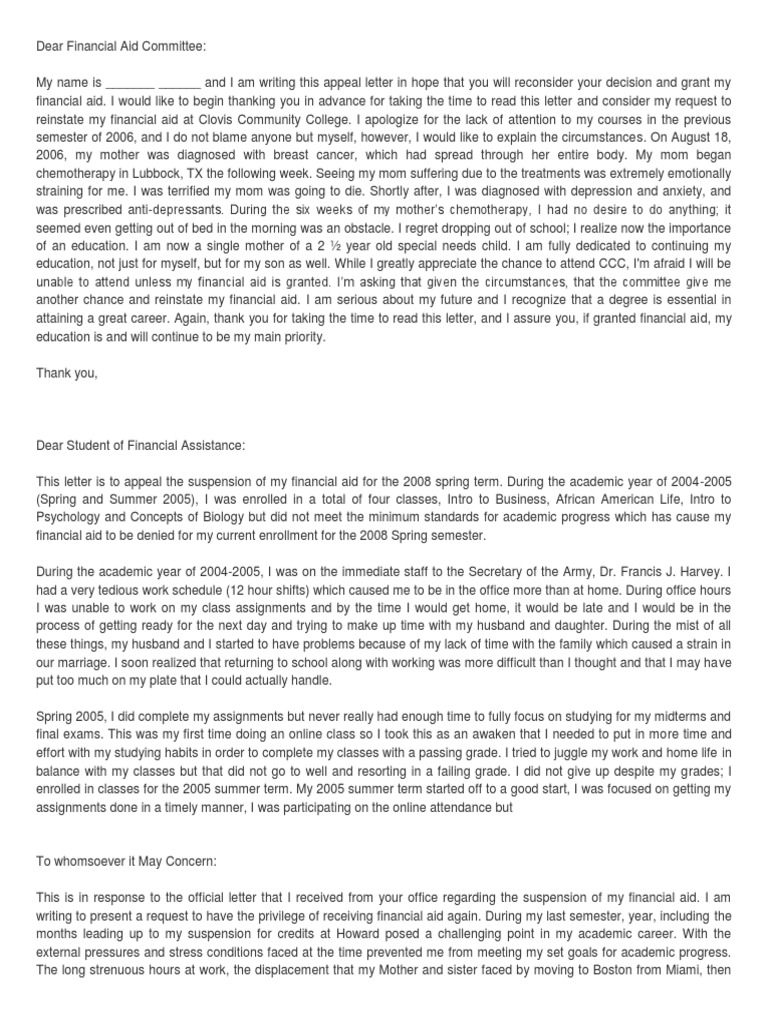 Scholarship Reinstatement Appeal Sample Letters Academic Term