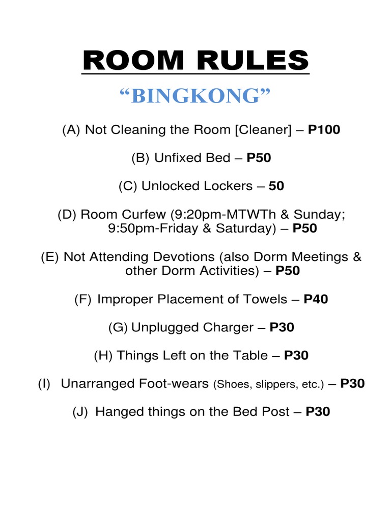Dorm Room Rules and Fines Guide | PDF