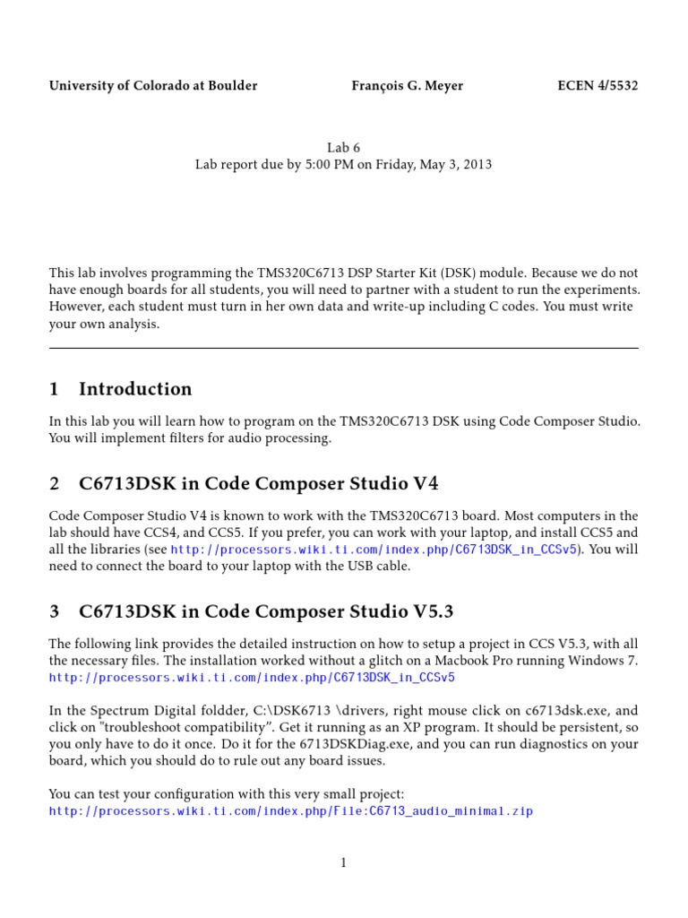 TMS320C6713 DSP Starter Kit Lab Guide | PDF | Digital Audio | Input/Output