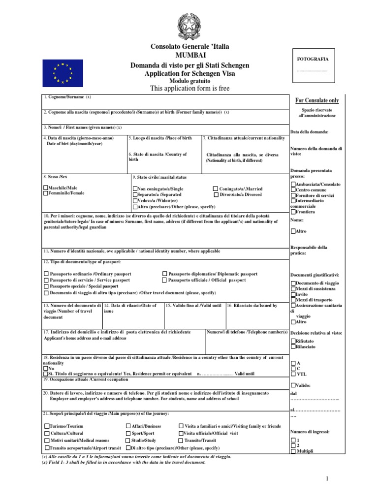 Italy Visa Form New | PDF