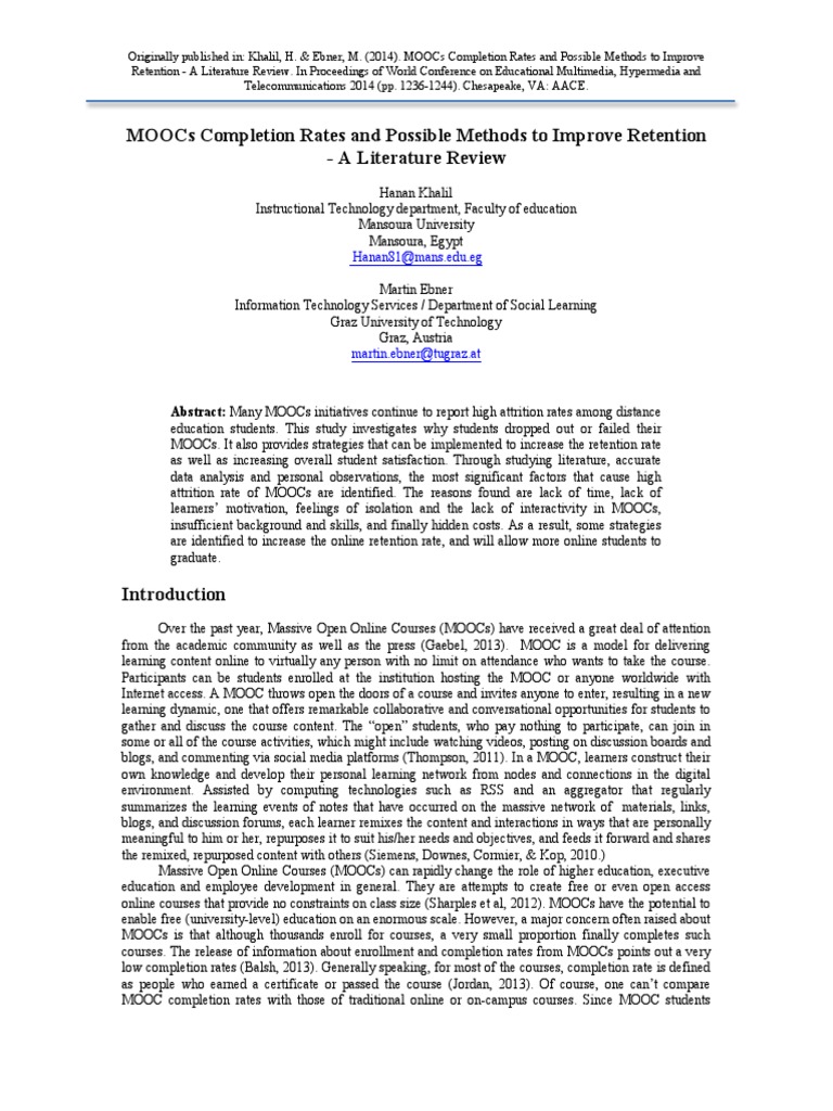 MOOCs Completion Rates and Possible Methods To Improve Retention - A ...