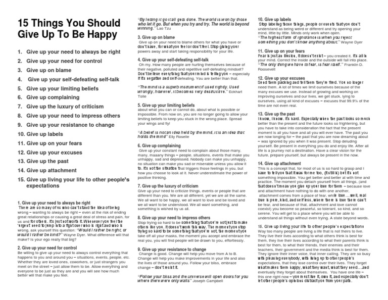 15 Things You Should Give Up To Be Happy