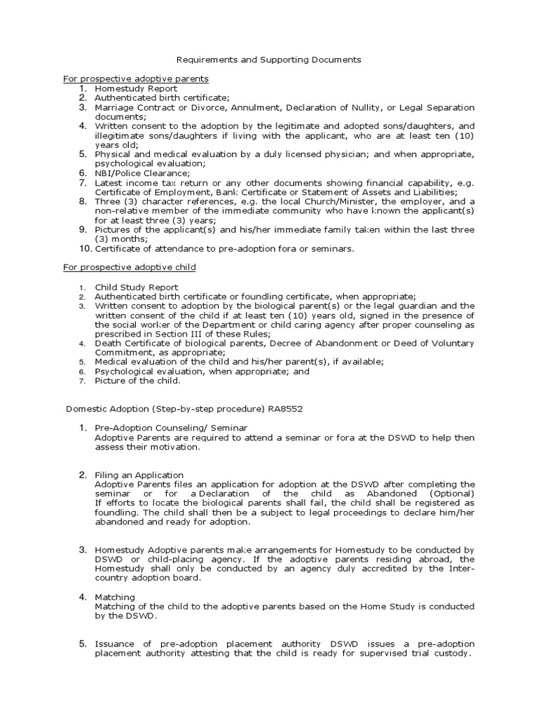 Adoption Requirements in the Philippines | PDF | Adoption | Child Custody