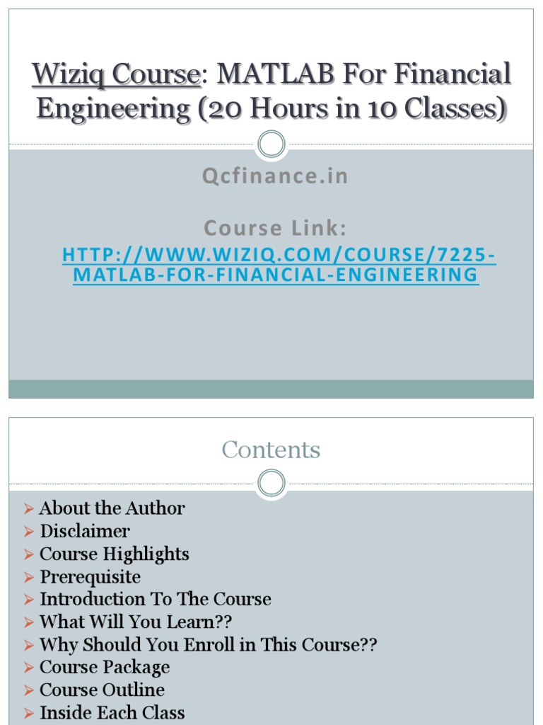 Introduction To The Course Matlab For Financial Engineering | PDF ...