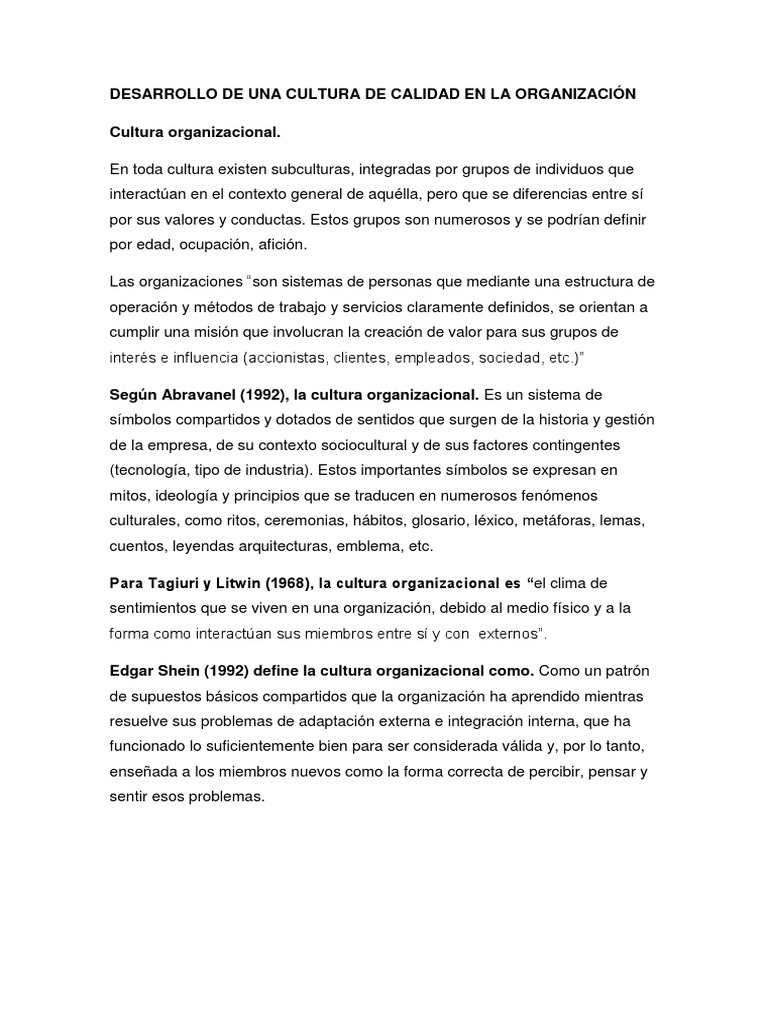 Desarrollo de Una Cultura de Calidad en La Organización | Descargar ...