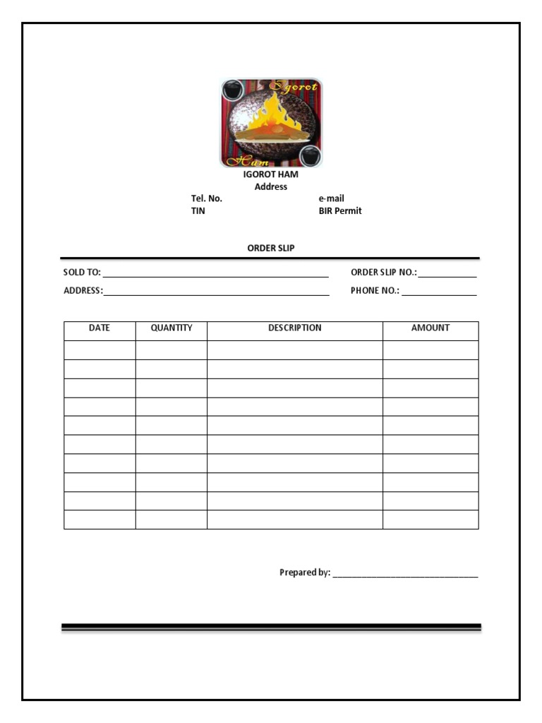 Igorot Ham Order Slip Template | PDF