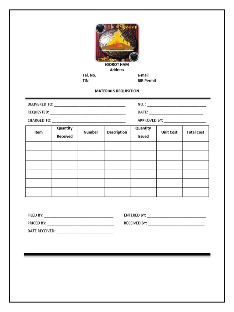 Igorot Ham Address Tel. No. E-Mail TIN BIR Permit Materials Requisition ...