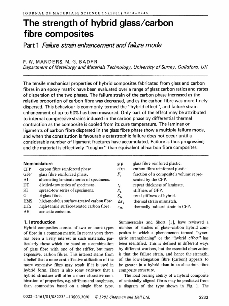 The Strength of Hybrid Glass/carbon Fibre Composites Failure Strain
