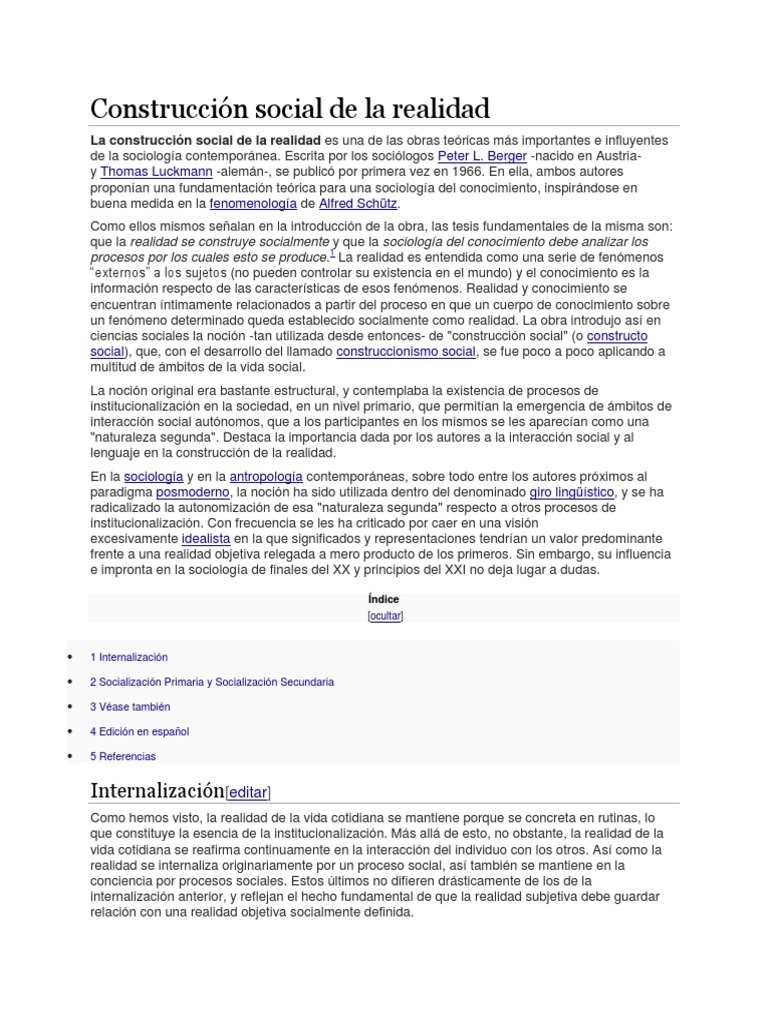 Construcción Social de La Realidad | PDF | Socialización ...